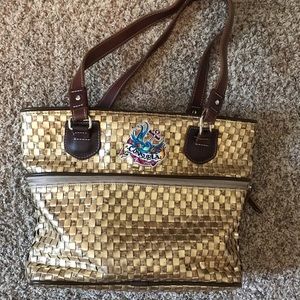 Consuela Gold Leather Basketweave Tote Shoulderbag